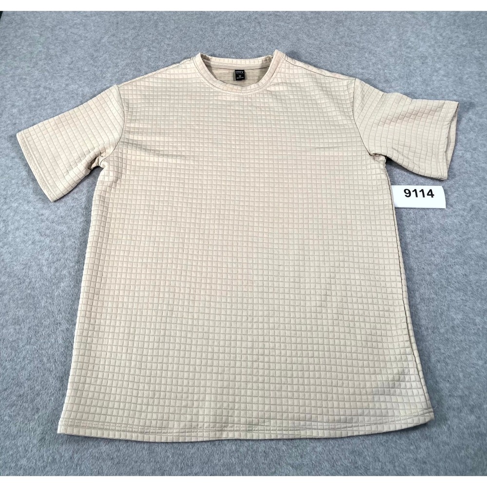 Dazy Oversized T Shirt Mens Medium Beige Textured Stretch Crew Neck Casual